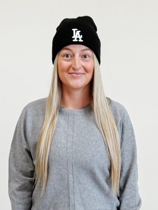 LA Monogrammed Beanie in Black