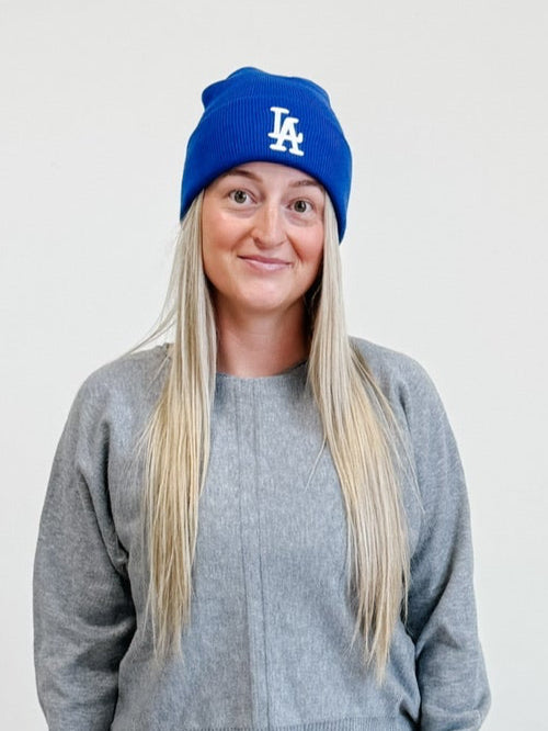 LA Monogrammed Beanie in Royal Blue