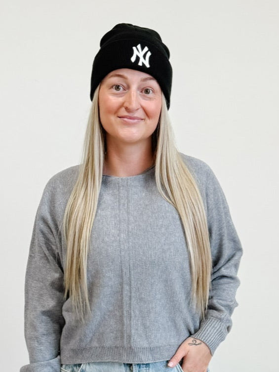 NY Monogrammed Beanie in Black