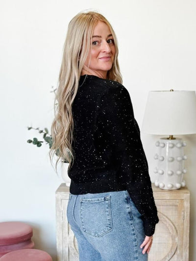 Sequin Cropped Cardigan in Black