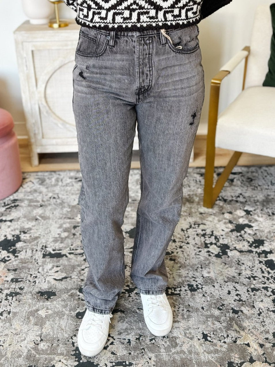 KanCan High Rise 90's Straight Leg Jeans in Grey