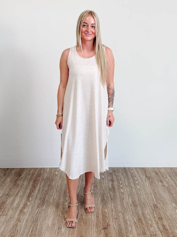 Soft Ribbed Tank Dress in Oatmeal