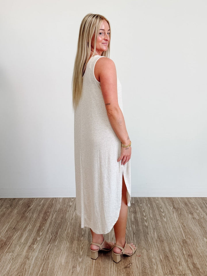 Soft Ribbed Tank Dress in Oatmeal