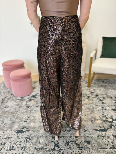 Sequin Flared Leg Pants in Gold