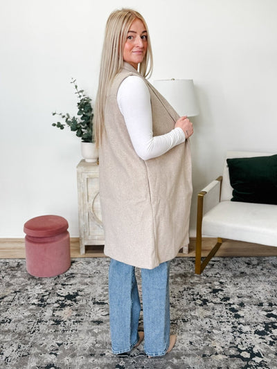 Fleece Long Vest in Oatmeal