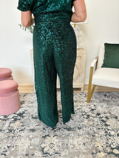 The Sequin Flared Leg Pants in Peacock