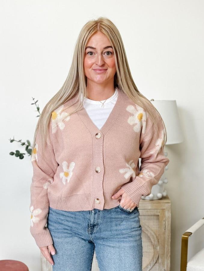 Daisy Cardigan in Pink Stone