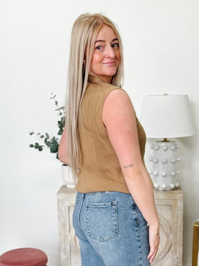 V-Neck Buttoned Front Sweater Vest in Beige