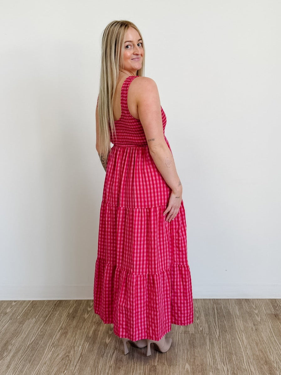 Gingham Smocked Tiered Maxi Dress