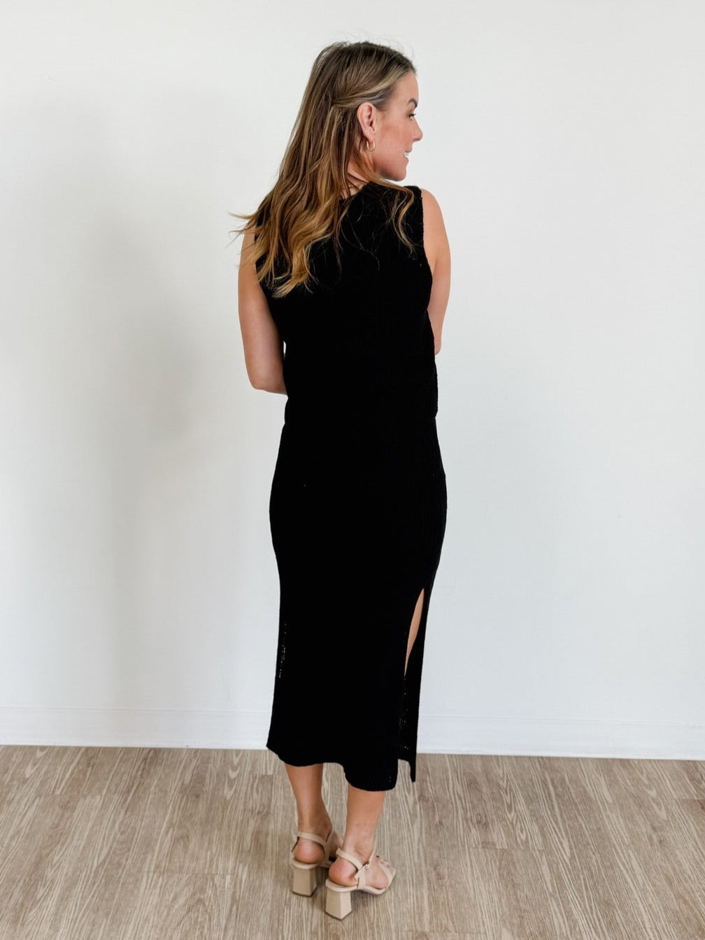 V-Neck Knit Vest & Fitted Skirt Set in Black
