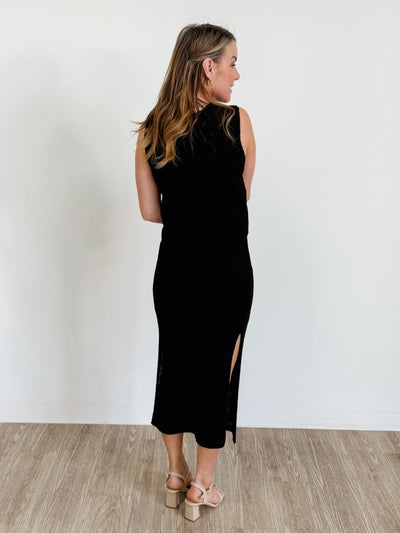 V-Neck Knit Vest & Fitted Skirt Set in Black