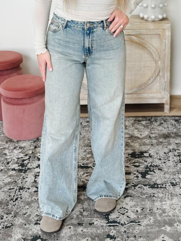 Remy Wide Leg Denim Jeans in Medium Blue Denim