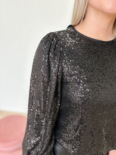 DEX Long Sleeve Sequin Top in Black