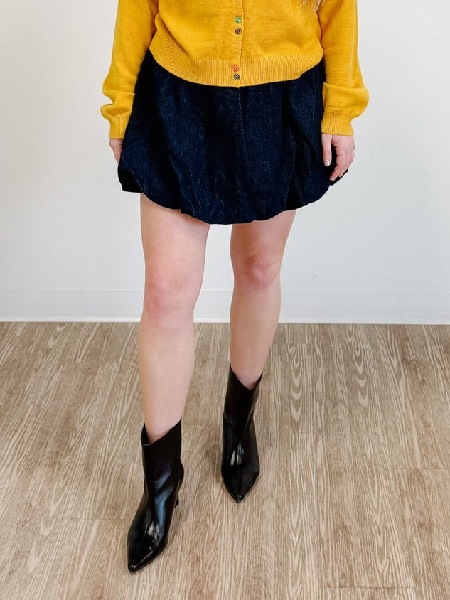 Elastic Waist Denim Bubble Skirt