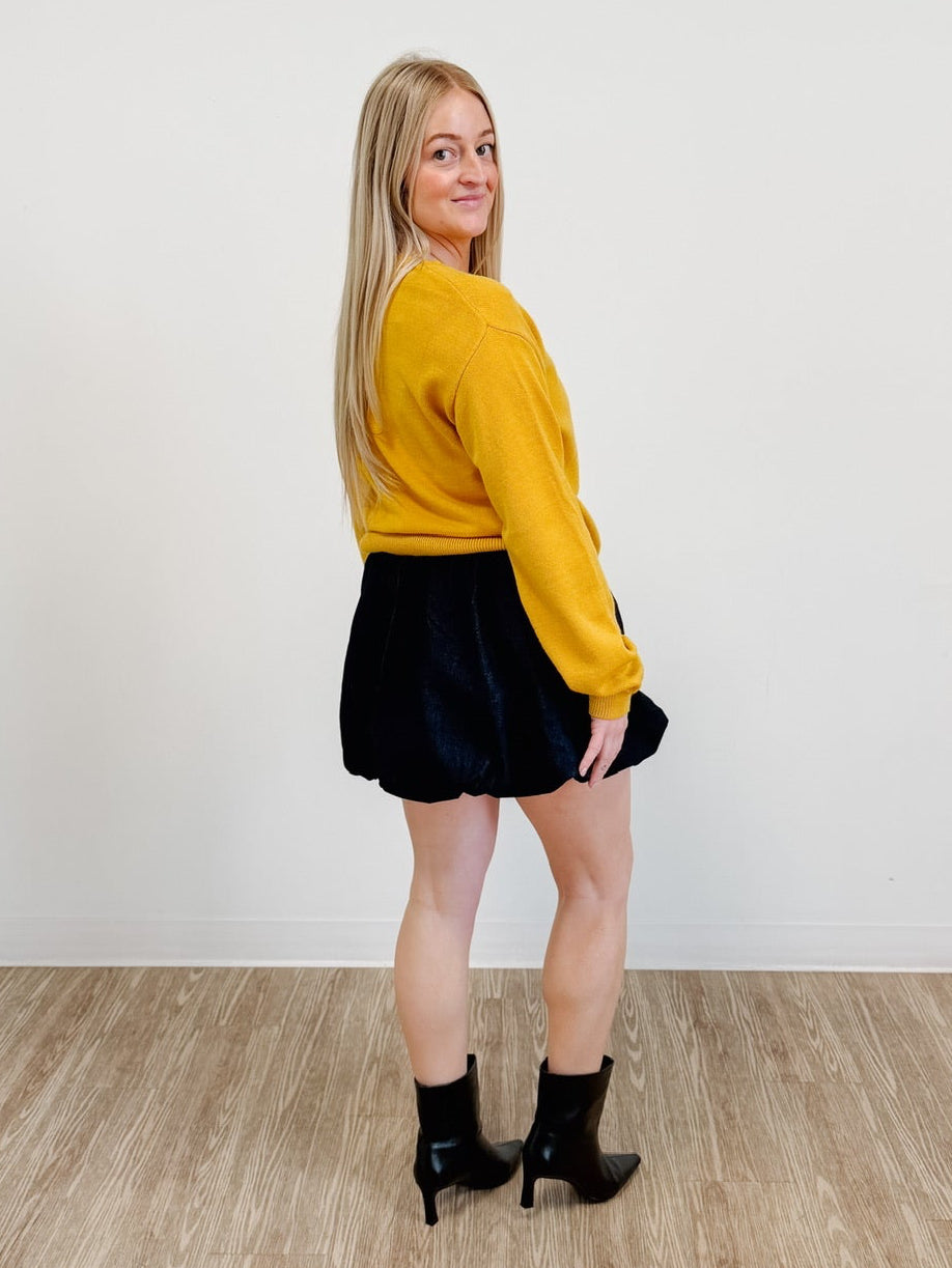 Elastic Waist Denim Bubble Skirt