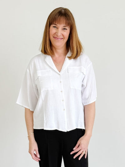 Linen Blended Oversized Short Sleeve Top