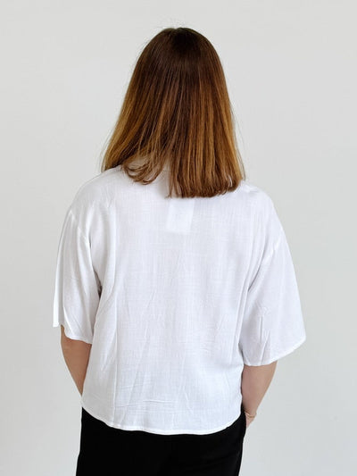 Linen Blended Oversized Short Sleeve Top