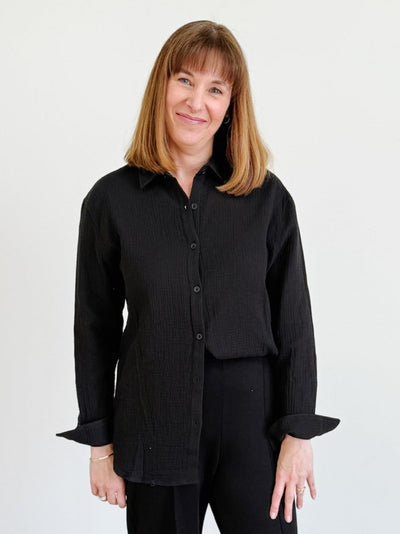 DEX Textured Button Up Blouse in Black
