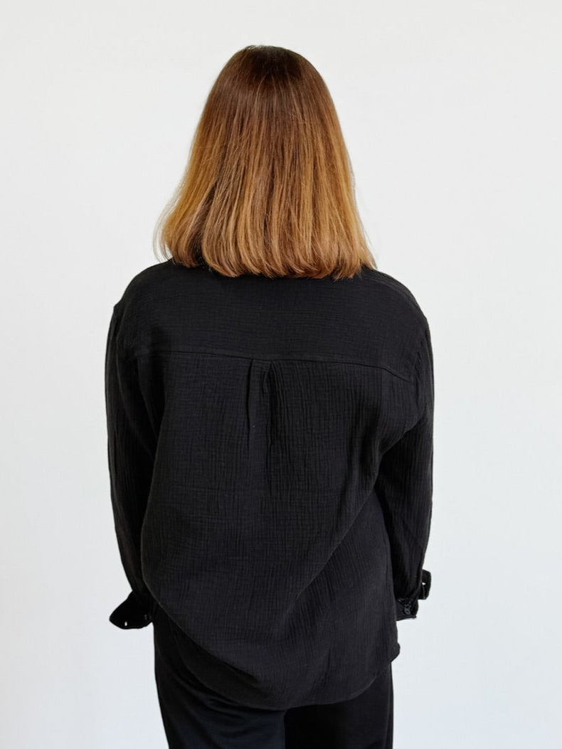 DEX Textured Button Up Blouse in Black