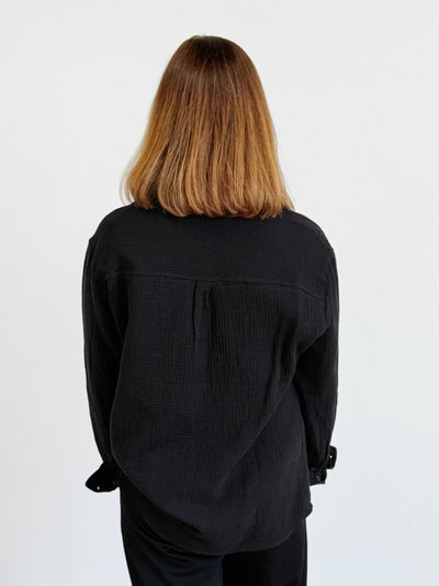 DEX Textured Button Up Blouse in Black