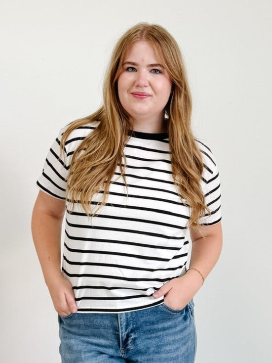 Short Sleeve Crew Neck Striped Oversized Tee