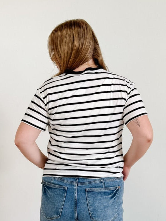 Short Sleeve Crew Neck Striped Oversized Tee