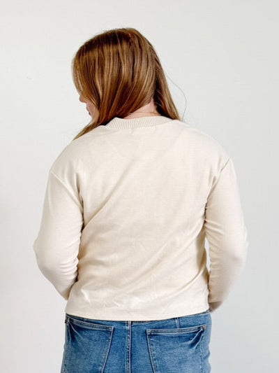 Long Sleeve Round Neck Knit Top in Cream