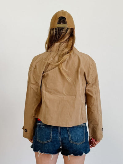 Double Breasted Short Trench Jacket in Sand Khaki