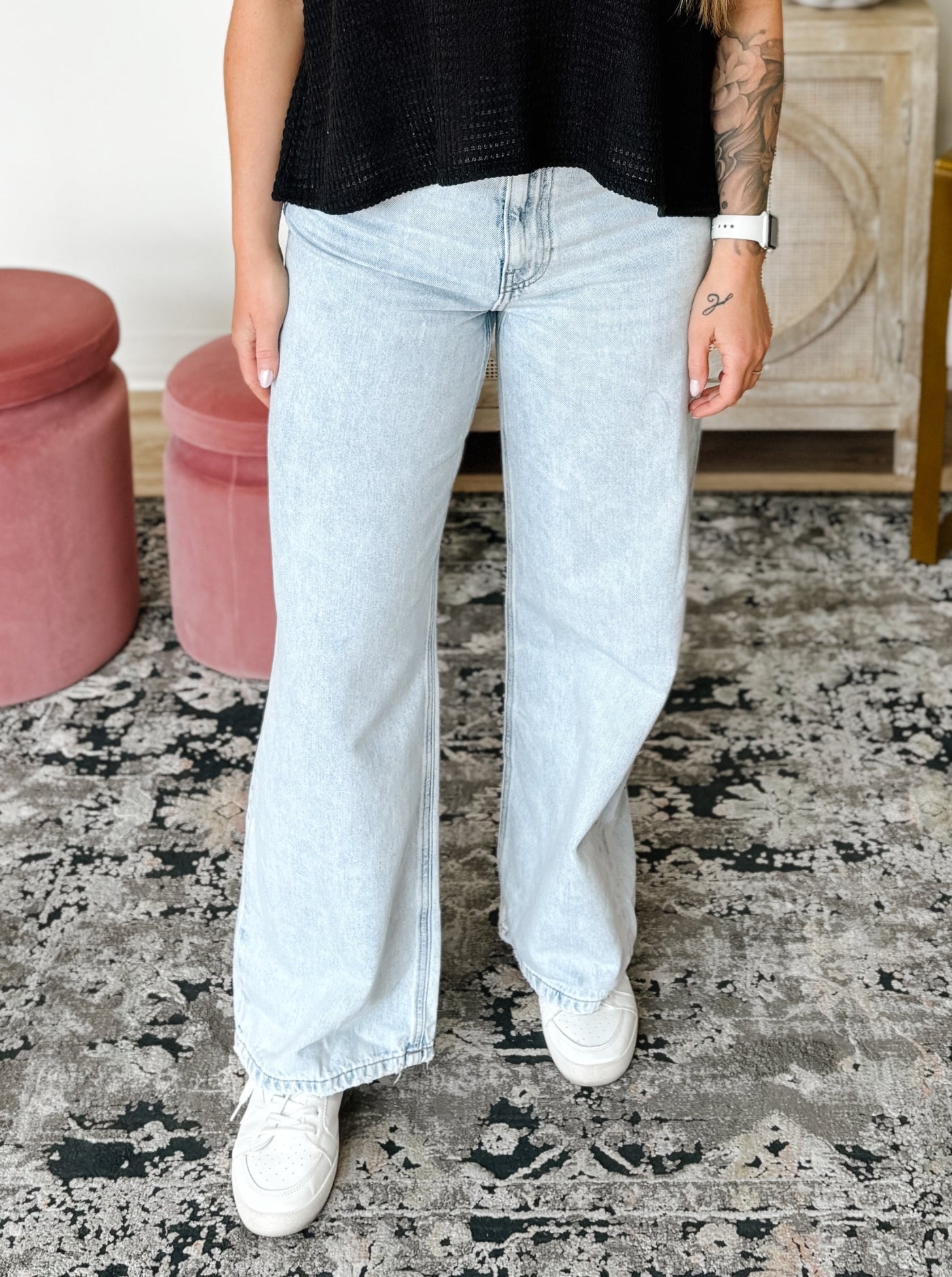 High Waist Wide Leg Straight Leg Denim in Light Blue Denim
