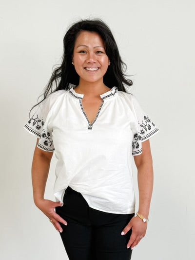 Floral Embroidered Short Sleeve Blouse