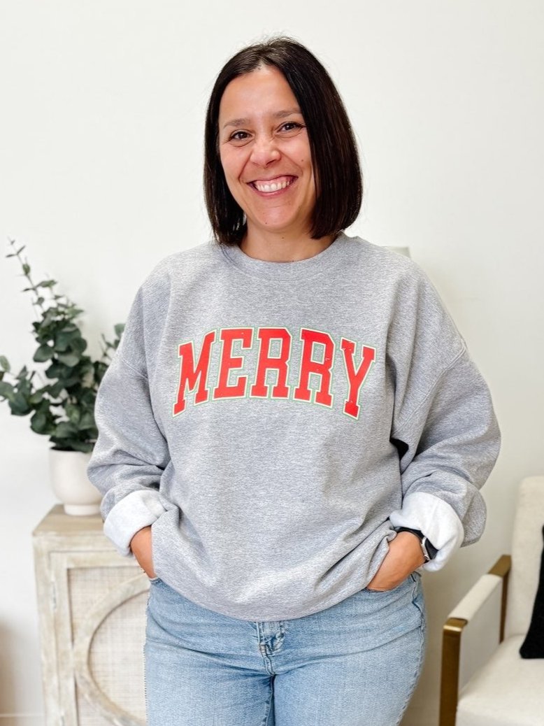 "Merry" Classic Crew Neck Sweatshirt in Heather Grey