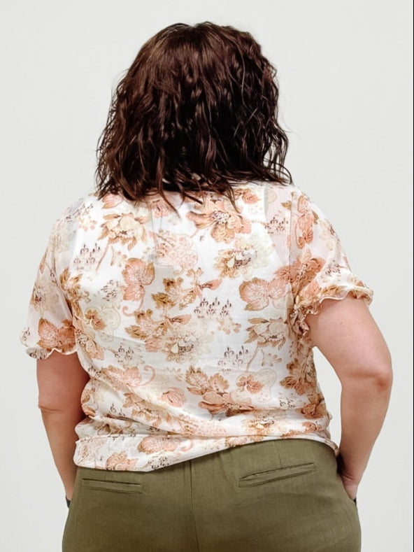 Floral Short Sleeve Button Front Blouse