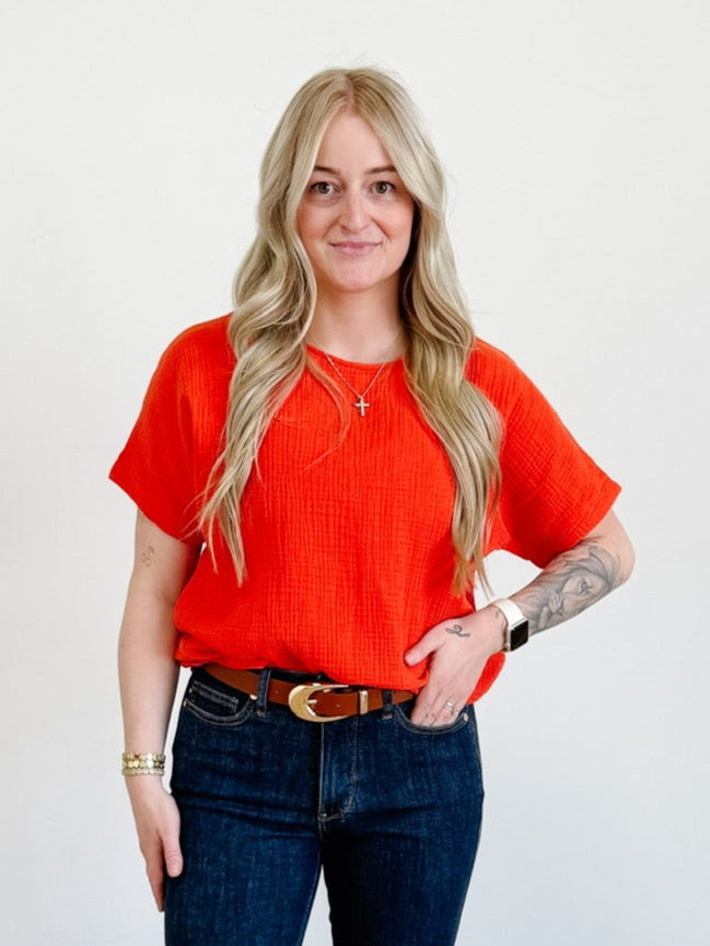 Apricot Button Back Tee