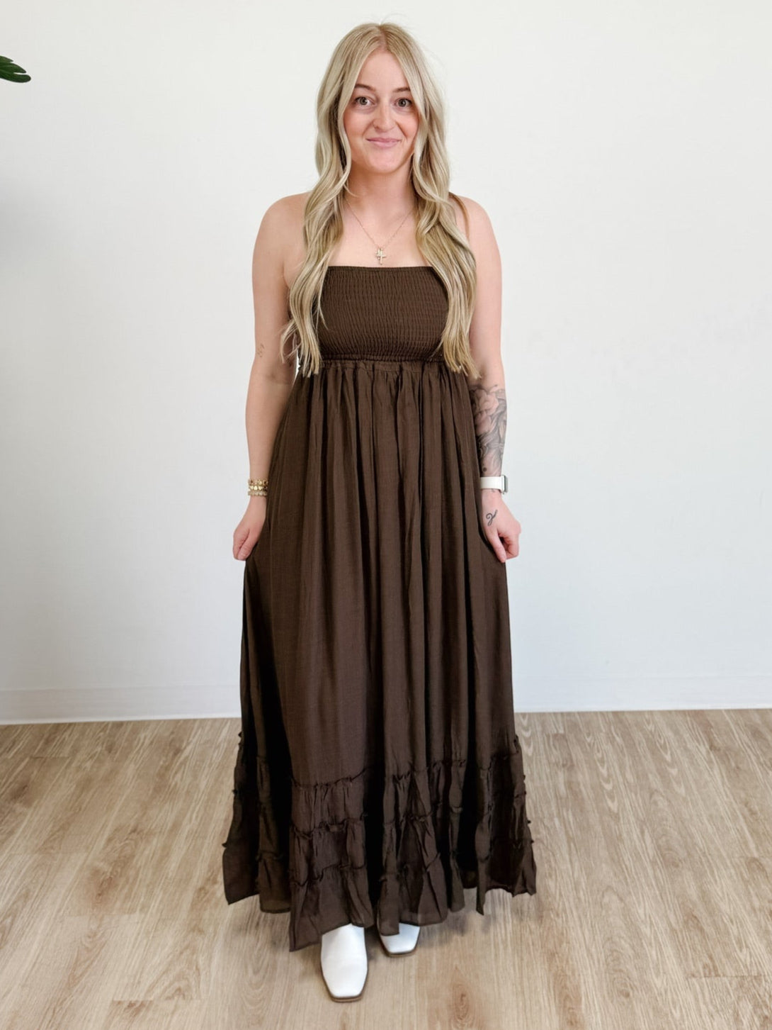 Belinda Halter Neck Maxi Dress in Mocha