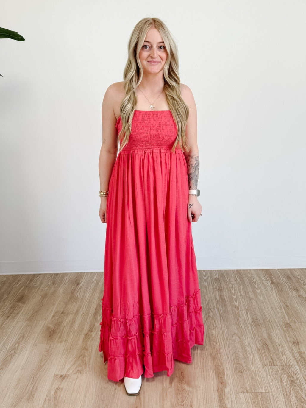 Belinda Halter Neck Maxi Dress in Coral Red