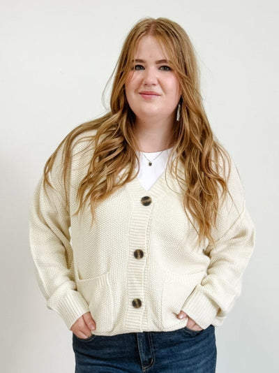 Button Front Oversized Cardigan in Cream