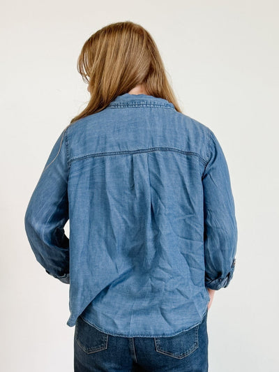 Collared 3/4 Tab Sleeve Button Down Shirt