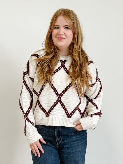Diamond Check Sweater in Cream / Cocoa