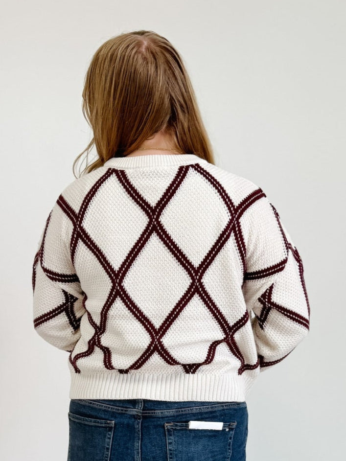 Diamond Check Sweater in Cream / Cocoa