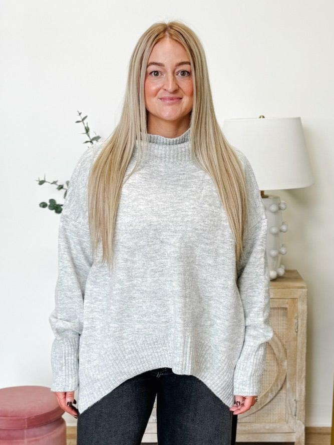 Oversized Turtleneck Sweater in Heather Grey