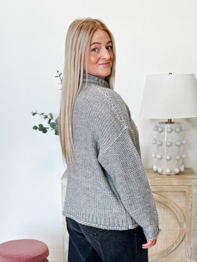 Oversized Mock Neck Chunky Sweater in Grey