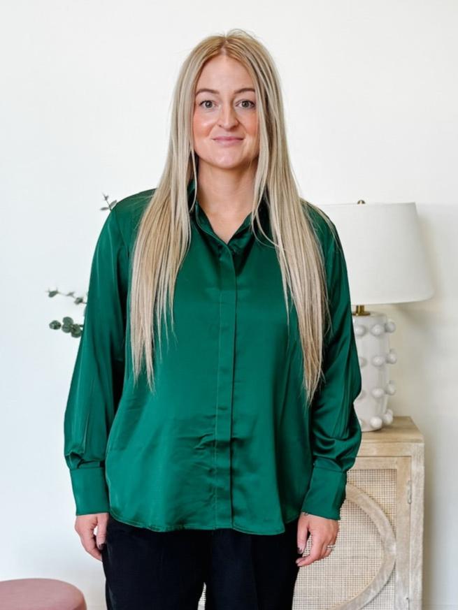 Oversized Satin Hi Low Shirt in Green