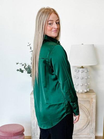 Oversized Satin Hi Low Shirt in Green