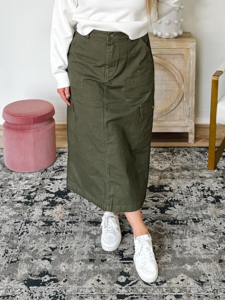 Cargo Midaxi Skirt in Khaki Green