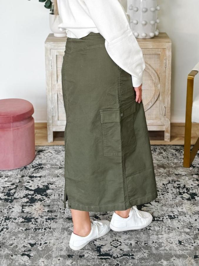 Cargo Midaxi Skirt in Khaki Green