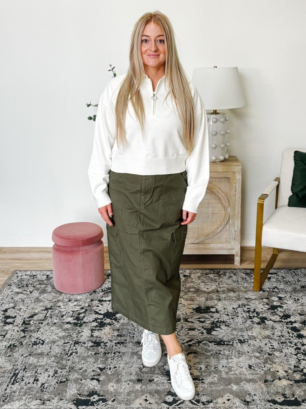 Cargo Midaxi Skirt in Khaki Green