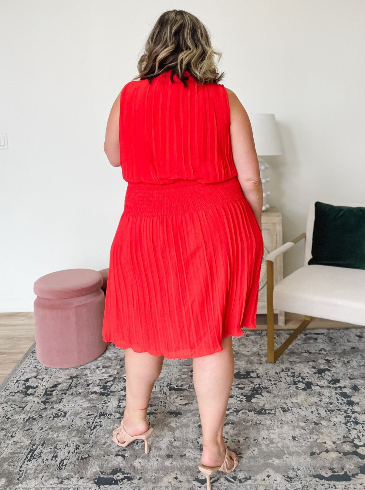 Pleated Smocking Dress in Red Miller The Label