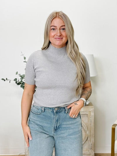 The Monica Mock Neck Sweater Top in Heather Grey