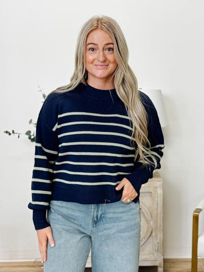 Relaxed Chunky Knit Striped Sweater in Ink