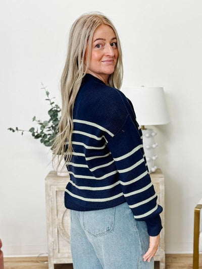 Relaxed Chunky Knit Striped Sweater in Ink